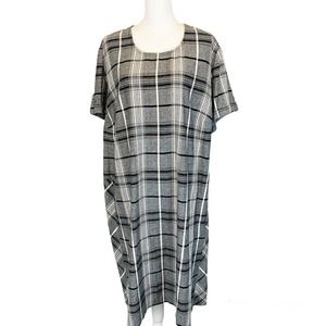 J Jill Black Plaid Dress Midi Short Sleeve Women's Plus Size 3X